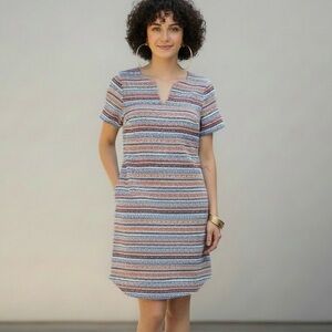 Vintage Striped Short Sleeve Cotton Dress by Jondie Size S